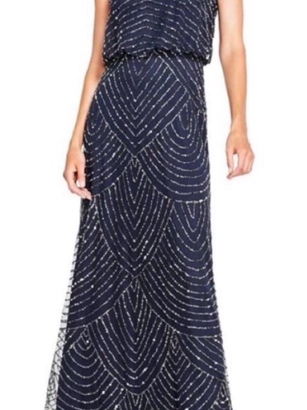 Adrianna Papell Navy Beaded Maxi Dress